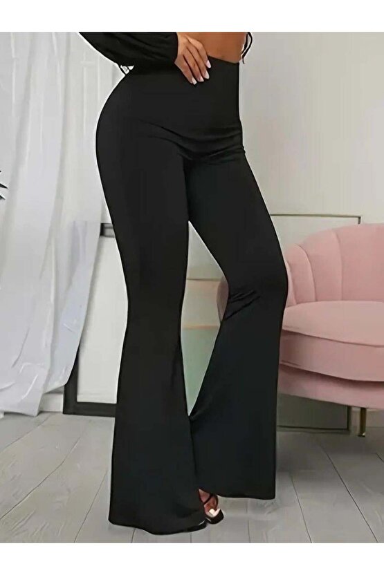 Kadın Yüksek Bel Ispanyol Paça Dalgıç Pantolon