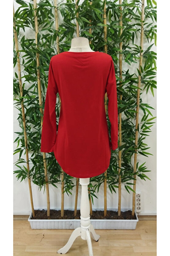 Kadın Uzun Kollu Yuvarlak Yaka Salaş Iki Iplik Bluz