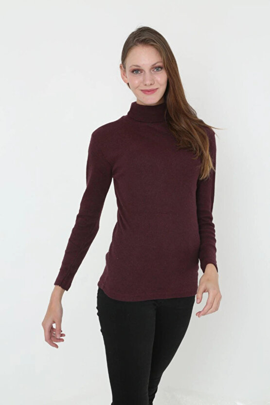 Kadın Tam Boğazlı Fitilli Likrali Koşkorse Badi - Bordo