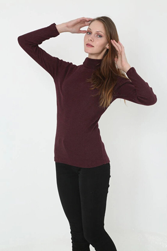 Kadın Tam Boğazlı Fitilli Likrali Koşkorse Badi - Bordo