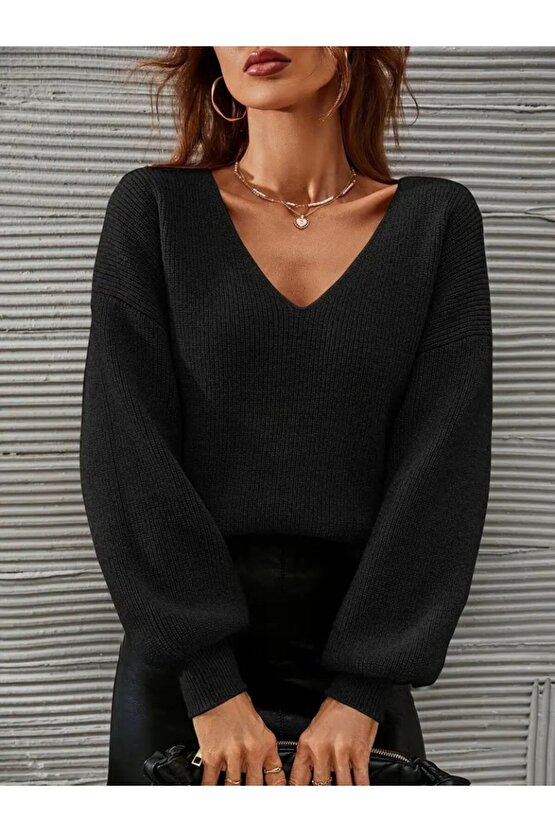Kadın Uzun Kollu V Yakalı Triko Bluz