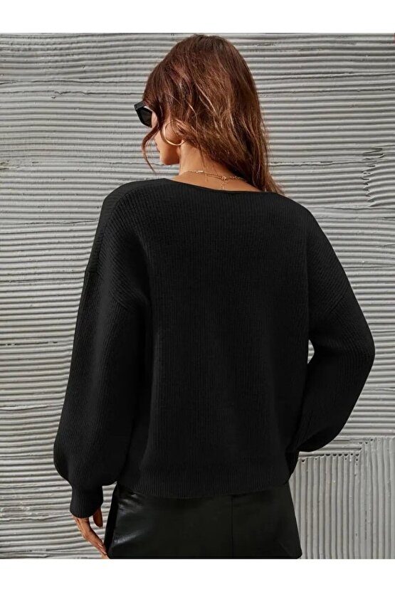 Kadın Uzun Kollu V Yakalı Triko Bluz