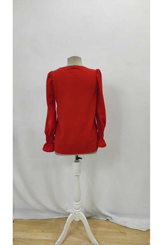 Kadın Uzun Kollu V Yakalı Salaş Ithal Krep Bluz