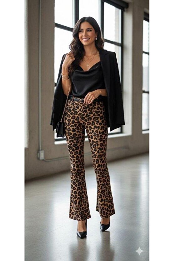 Kadın Yüksek Bel Krep Kumaş Bol Paça Pantolon