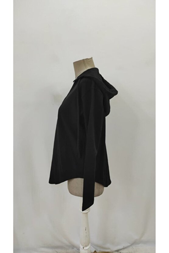 Kadın Uzun Kollu V Yakalı Kapşonlu Waffle Bluz