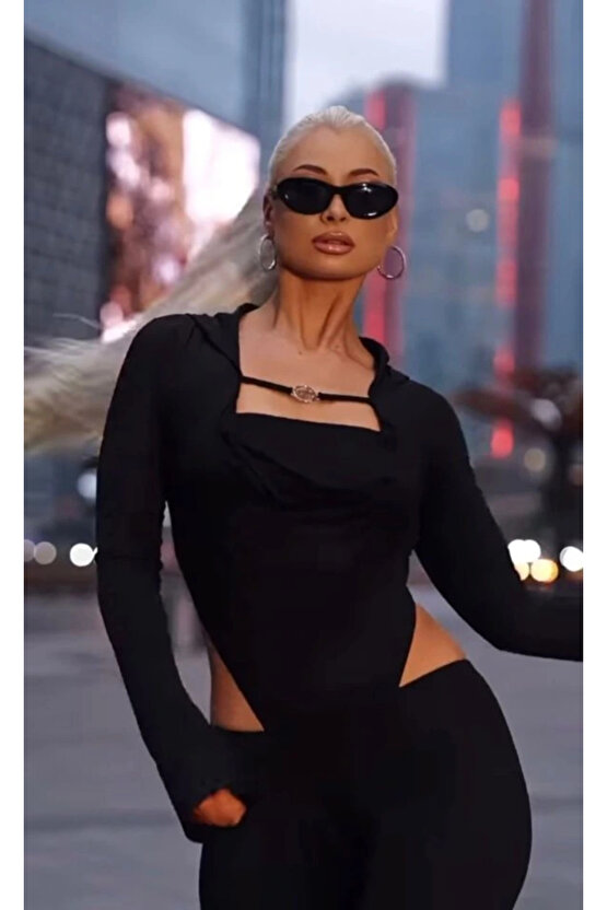 MDB Kadın Uzun Kollu Kare Yaka Toka Ve Bel Dekoltesi Detaylı Tulum Tulum