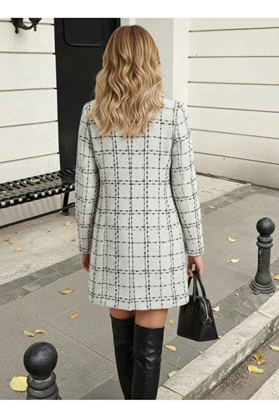 MDB Kadın Uzun Kollu Yakalı önden Düğmeli Dokuma Ceket