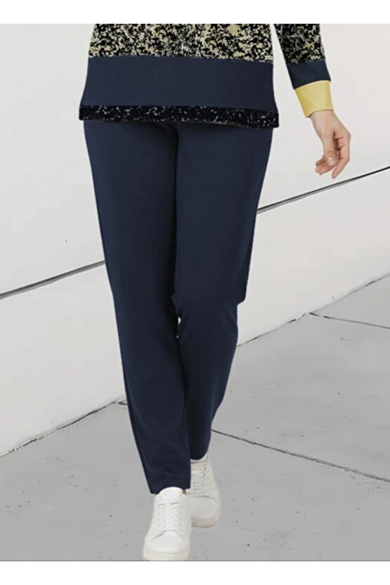 Kadın Uzun Kollu Bisiklet Yaka çizgili Desen Iki Iplik Bluz Ve Pantolon Ikili Takım