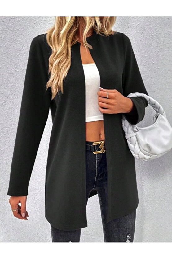 Kadın Uzun Kollu önü Açık Uzun Modal Ceket