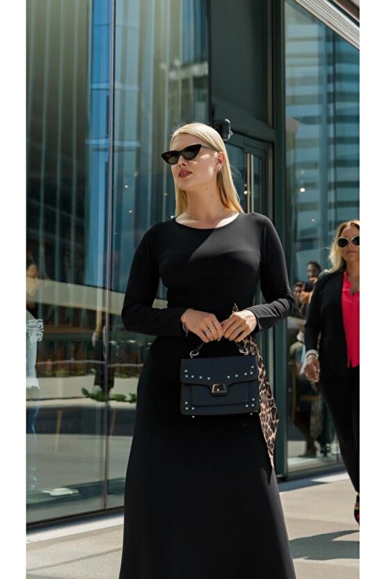 Kadın Bisiklet Yaka Leopar Fiyonk Detay Maxi Boy Elbise