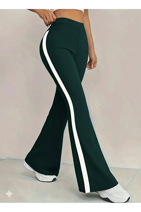 EQURİ Kadın Yüksek Bel İspanyol Paçalı Yanlardan şerit Detaylı Dalgıç Tayt Pantolon