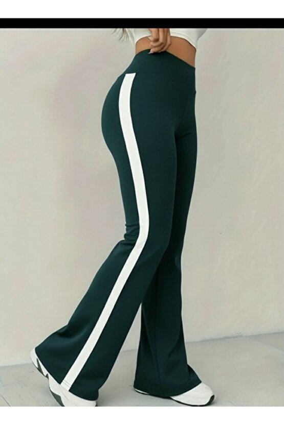 EQURİ Kadın Yüksek Bel İspanyol Paçalı Yanlardan şerit Detaylı Dalgıç Tayt Pantolon