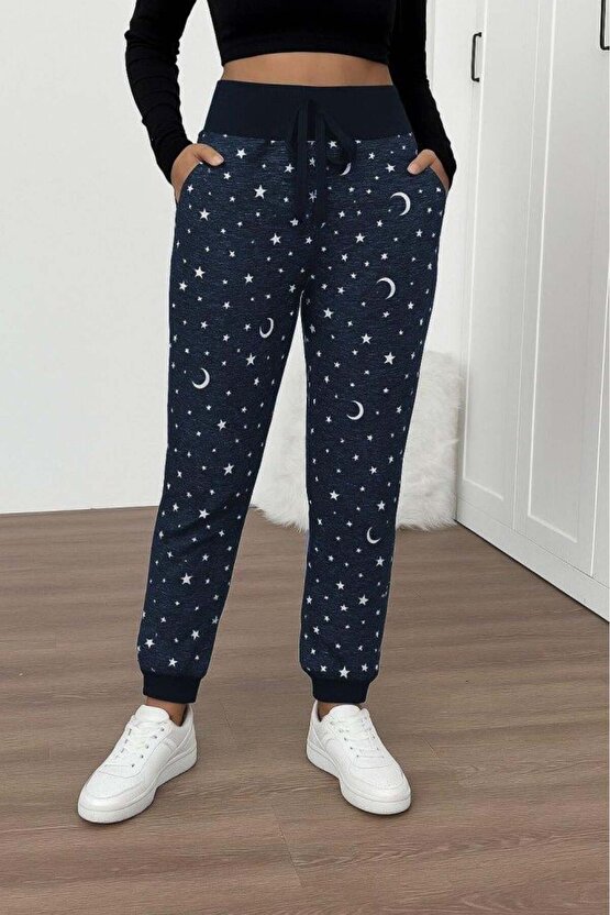 Kadın Yüksek Bel Bağcıklı Desenli Iki Iplik Pantolon