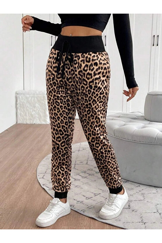 Kadın Yüksek Bel Bağcıklı Desenli Iki Iplik Pantolon