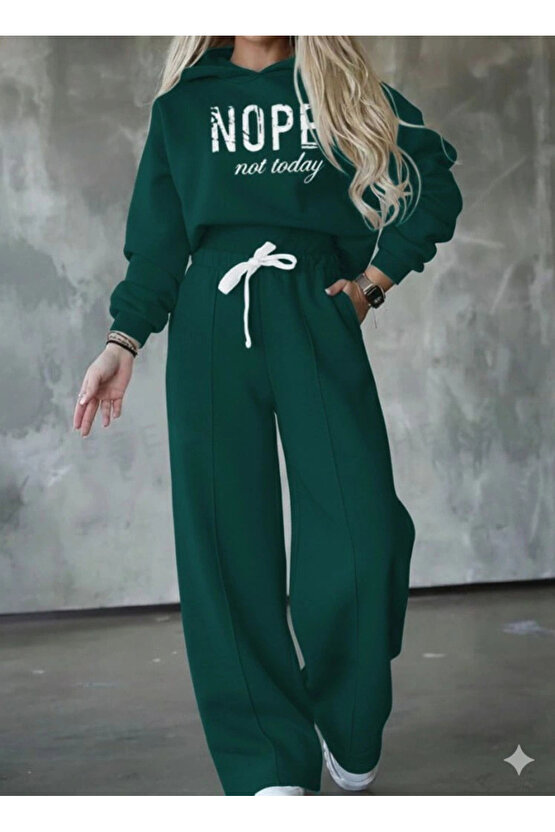 Kadın Uzun Kollu Nope Baskılı Beli Ribanalı Ikili Takım