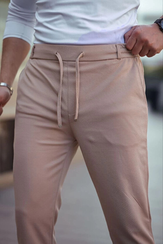 Erkek Diagonel Mikro Dokulu Cepli Beli Lastilki Pantolon - Gri