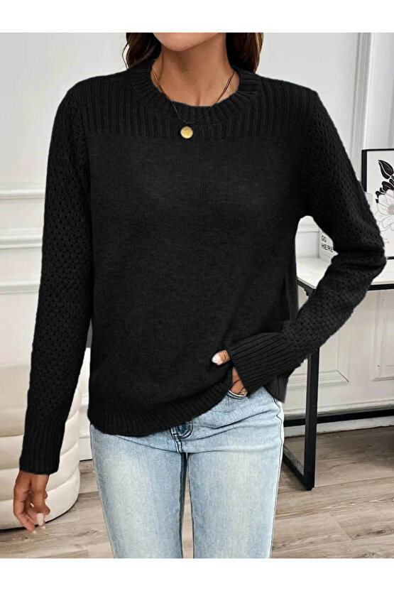 Kadın Uzun Kollu Bisiklet Yaka Triko Bluz