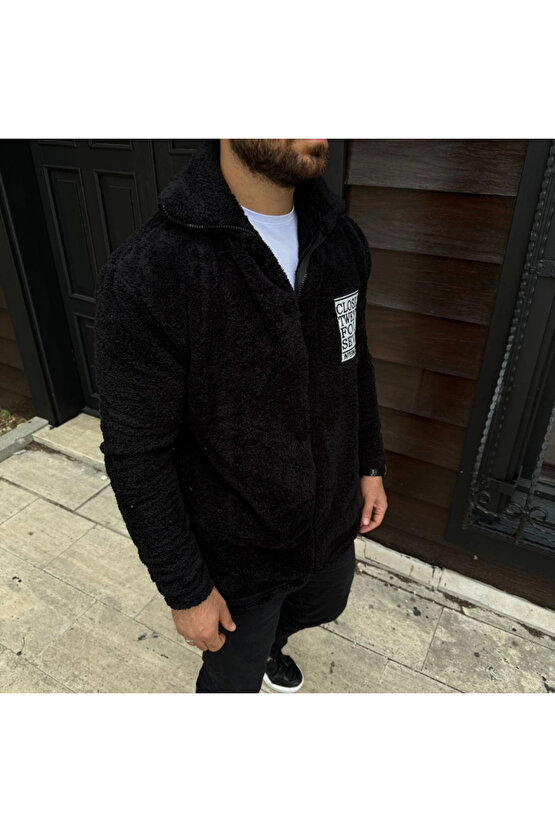 EQURİ Erkek Polar Fermuarlı Sweatshirt – Kapüşonsuz, Cepli, Yumuşak Dokulu, Oversize Rahat Kalıp, Kı