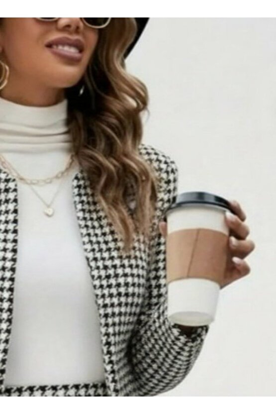 EQURİ Kadın Uzun Kollu önü Açık Dokuma Ceket Ve Mini Etek Ikili Takım