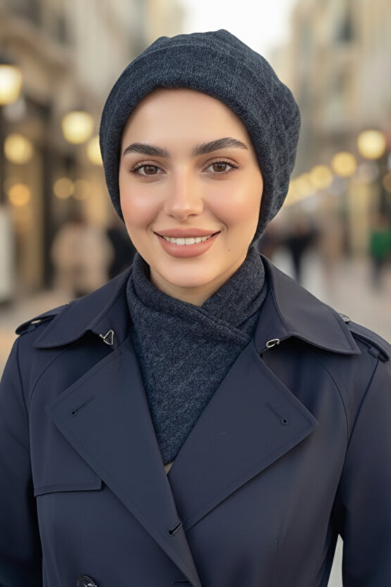 Lacivert Triko Tesettür Bere ve Etol Takım