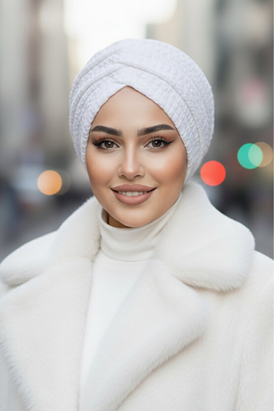 Beyaz Kabartma Desen Büzgülü Salaş Bone