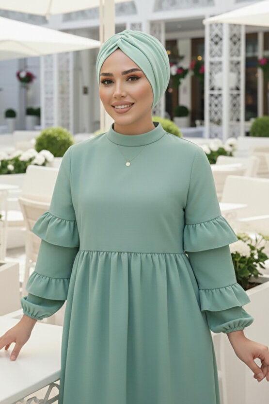 Mint Yeşili Büzgülü Salaş Bone