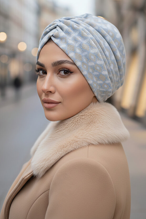 Bej Mavi Desenli Salaş Bone