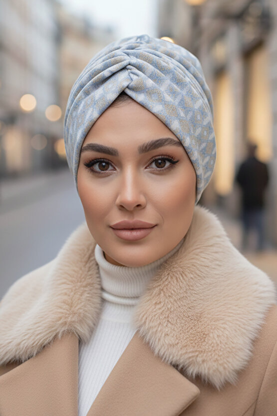 Bej Mavi Desenli Salaş Bone