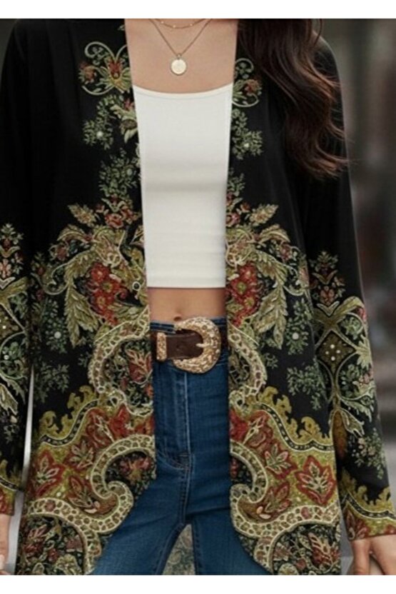 Siyah Beyaz Kapüşonlu Kışlık Çıtçıtlı Şal