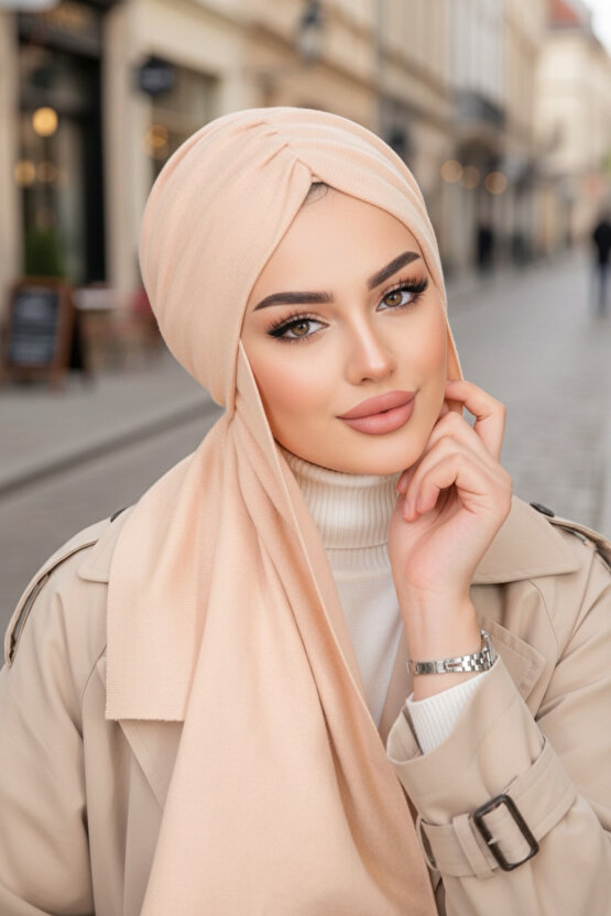 Somon Nude Serisi Kelebek Model Büzgülü Bone Şal