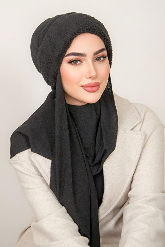 Siyah Kürklü Kelebek Bone Şal