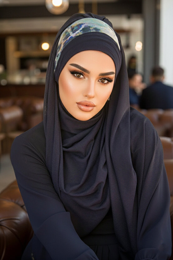 Lacivert Batik Desen Bandana Hazır Şal