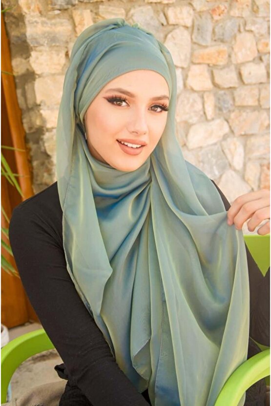 Yeşil Gold Janjan Şifon Abiye Şal