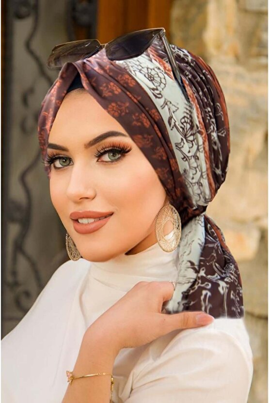 Kahve Krem Desenli Tokalı Bone