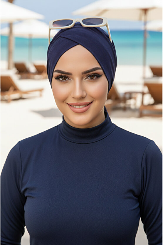 Lacivert Çapraz Deniz - Havuz Bonesi