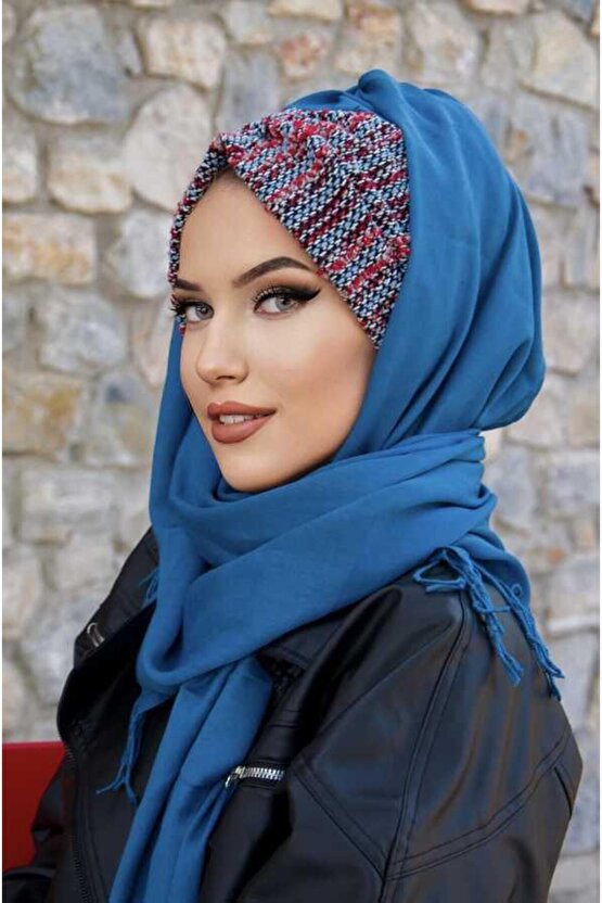 Petrol Mavi Renkli Hazır Şal