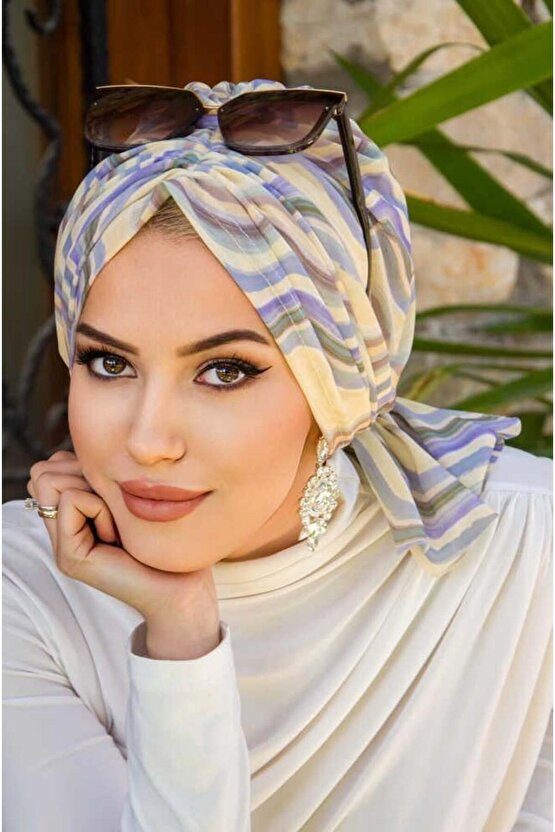 Soft Tonlamalı Geometrik Desen Tül Tokalı Bone