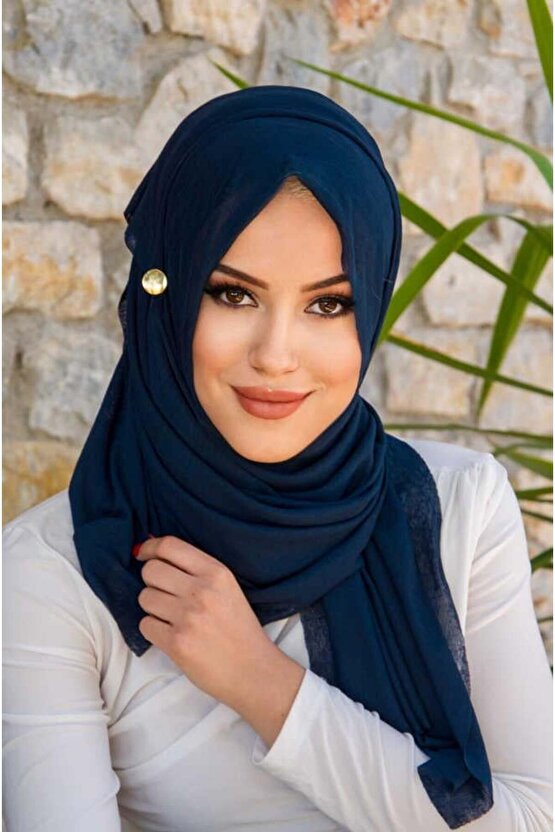 Lacivert Düğmeli Double Şal