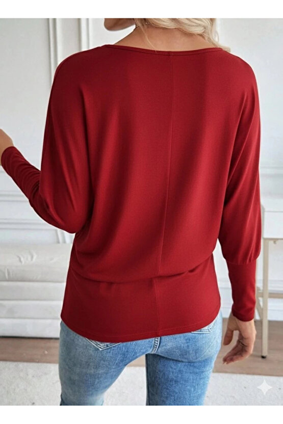 Kadın Uzun Kollu Yuvarlak Yaka Incili Viskon Bluz