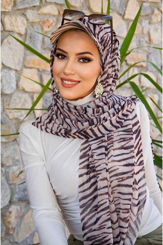 Zebra Desen Kepli Bandana Şapka Şal