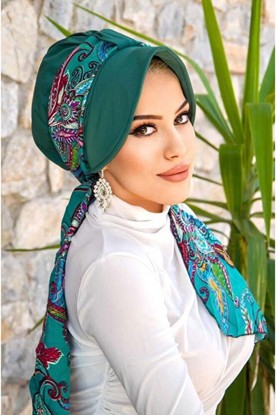 Zümrüt Etnik Desenli Şapka Bone