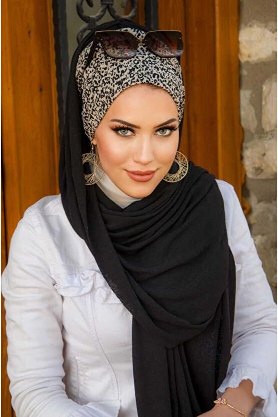 Siyah Ekru Puantiyeli Bone Hazır Şal