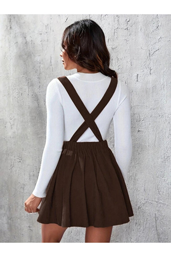 Kadın Askılı Sırttan çapraz Detaylı Kısa Kiloş Kadife Mini Elbise