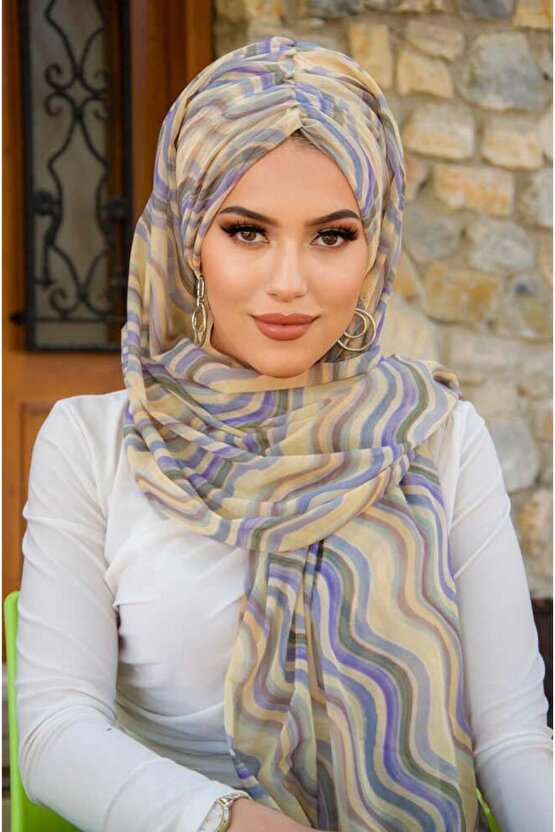 Soft Renkler Geometrik Desen Hazır Şal