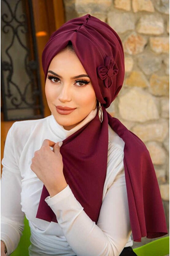 Bordo Çiçekli Pratik Şal