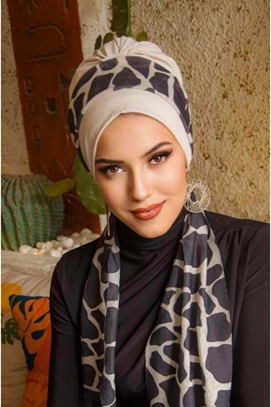 Taş Mermer Desen Fularlı Bone