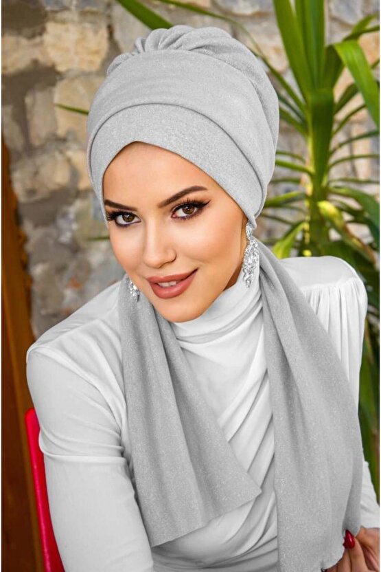 Gümüş Simli Atkılı Tesettür Bone