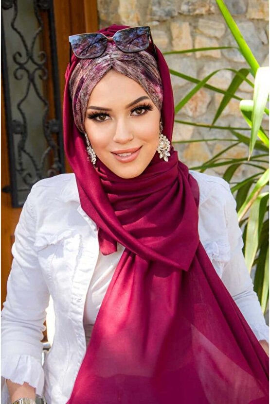 Koyu Bordo Batik Batik Desenli Hazır Şal