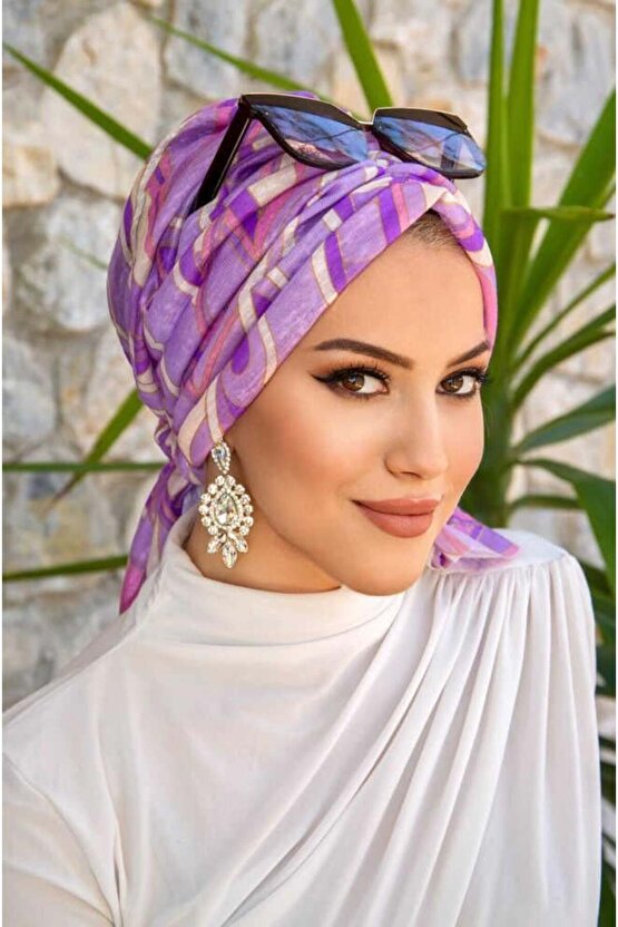 Leylak Geometrik Desen Tokalı Bone