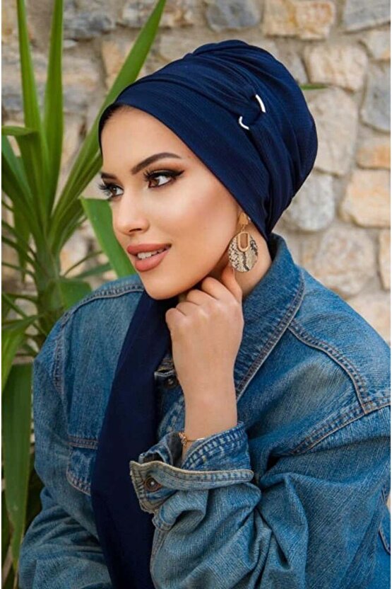 Lacivert Toka Detaylı Atkılı Bone